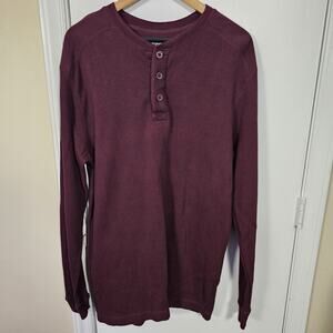 Gander Mountain Guide Series Men's Sz L Burgundy 1/4 Button Waffle Henley Long